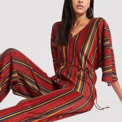 River Island Womens Plisse Stripe Belted Top