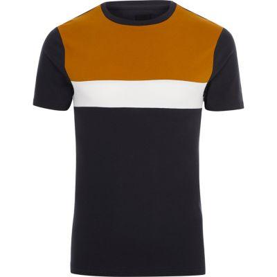 River Island Mens Block Color Muscle Fit Pique T-shirt