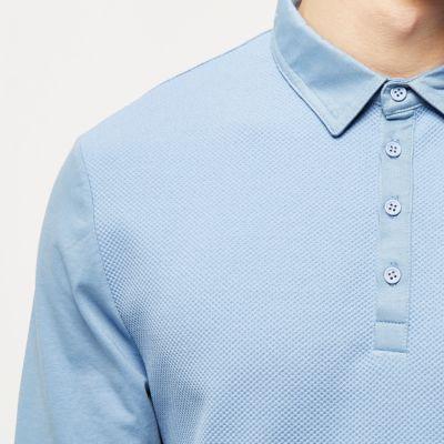 River Island Mens Textured Long Sleeve Polo Shirt