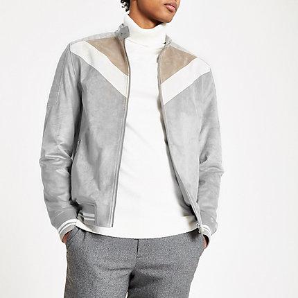 River Island Mens Suede Chevron Colour Block Racer Jacket