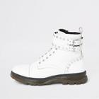 River Island Womens White Leather Studded Lace-up Hiking Boots