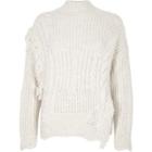 River Island Womens Mixed Stitch Fringe Cable Knit Jumper