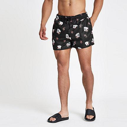 River Island Mens Tarot Card Print Drawstring Swim Trunks