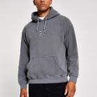 River Island Mens Washed '7th' Embroidered Hoodie