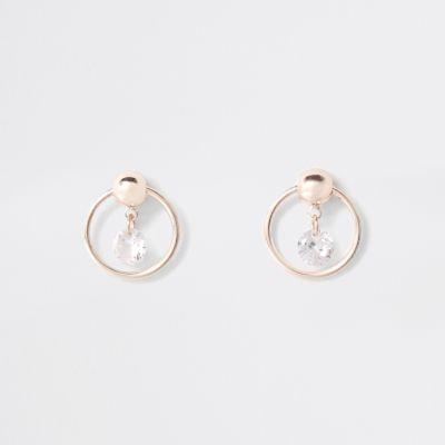 River Island Womens Rose Gold Plated Cubic Zirconia Earrings