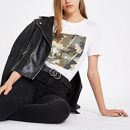 River Island Womens White Camo 'feel Good' Foil Print T-shirt