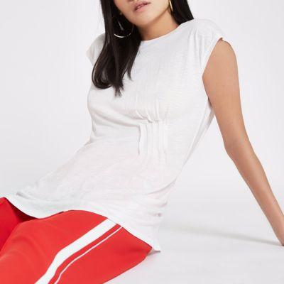 River Island Womens White Longline Pleated Top