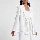 River Island Womens Petite White Crochet Hem Wide Sleeve Blazer