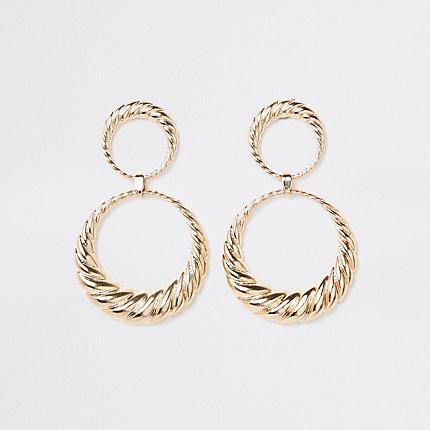 River Island Womens Gold Tone Double Hoop Twist Drop Earrings