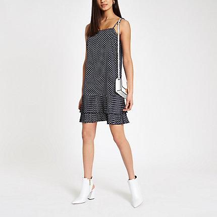 River Island Womens Spot Pleated Hem Slip Dress