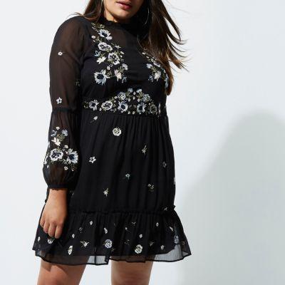 River Island Womens Plus Floral Embroidered Smock Dress