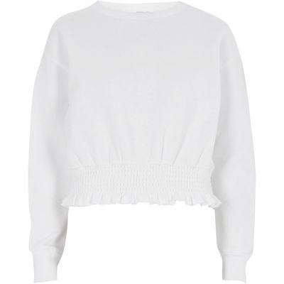 River Island Womens White Shirred Hem Sweatshirt