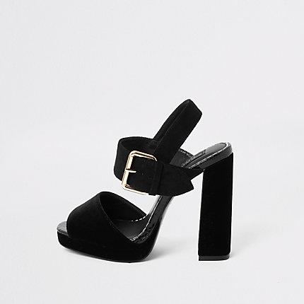 River Island Womens Velvet Wide Fit Platform Heel Sandals