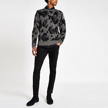 River Island Mens Leopard Print Slim Fit Jumper