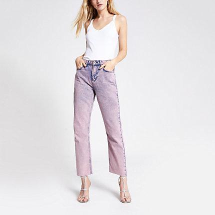 River Island Womens Acid Wash High Rise Denim Mom Jeans