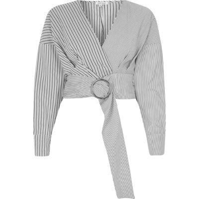 River Island Womens Mix Stripe Ring Belt Crop Top