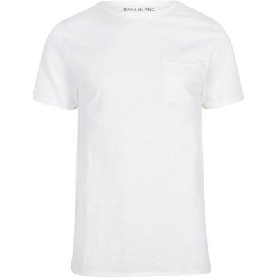 River Island Mens Big And Tall White Slim Fit Pocket T-shirt