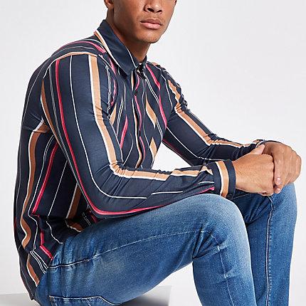 River Island Mens Vertical Stripe Print Buttoned Up Shirt