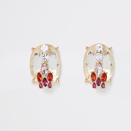 River Island Womens Gold Tone Layered Jewel Stud Earrings