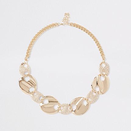 River Island Womens Gold Tone Diamante Disc Necklace