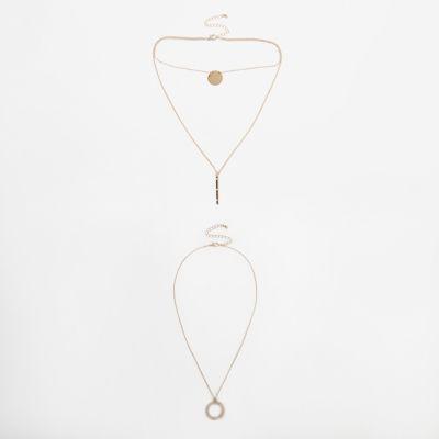 River Island Womens Gold Tone Diamante Circle Layer Choker Set