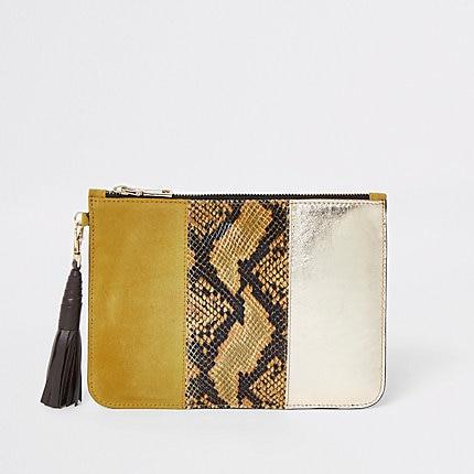River Island Womens Snake Print Leather Pouch Clutch Bag