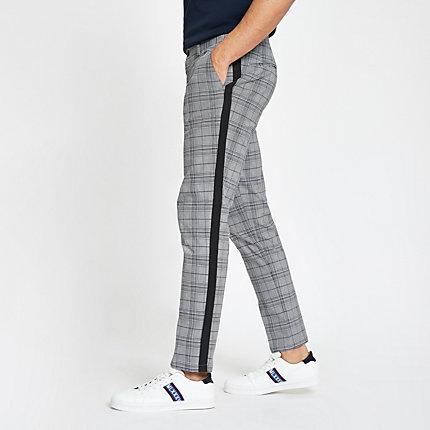 River Island Mens Check Tape Skinny Chino Trousers