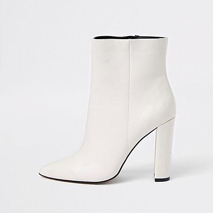 River Island Womens White Pointed Toe Block Heel Boots