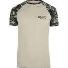 River Island Mens Muscle Fit Camo Print Raglan T-shirt