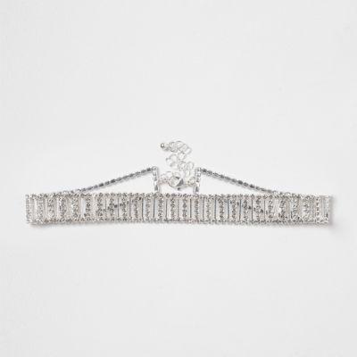 River Island Womens Silver Tone Diamante Bar Choker