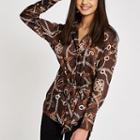 River Island Womens Satin Chain Print Tie Waist Blouse