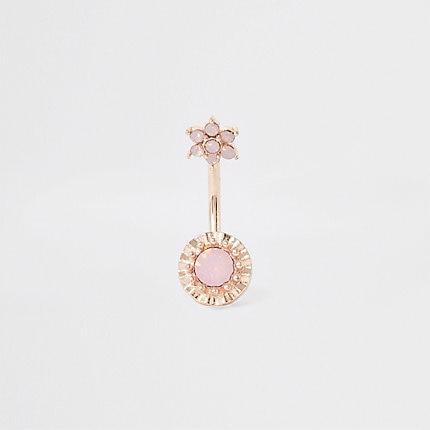 River Island Womens Rose Gold Colour Floral Belly Bar