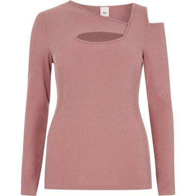 River Island Womens Rib Cut Out Neck Long Sleeve Top