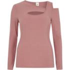 River Island Womens Rib Cut Out Neck Long Sleeve Top