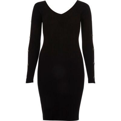 River Island Womens Rib Knit Hardware Sleeve Bodycon Dress