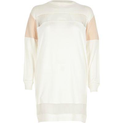 River Island Womens White Mesh Panel Oversized Sweatshirt