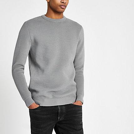 River Island Mens Textured Knit Slim Fit Jumper