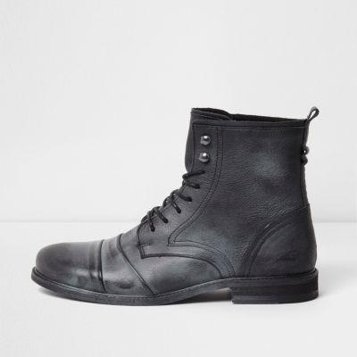 River Island Mens Distressed Leather Lace-up Boots