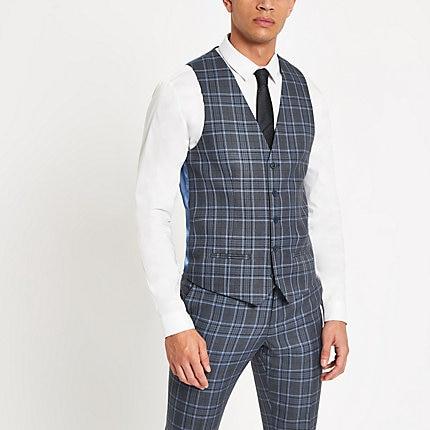 River Island Mens Bright Check Suit Vest