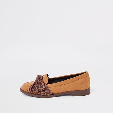 River Island Womens Leopard Print Bow Round Toe Loafers
