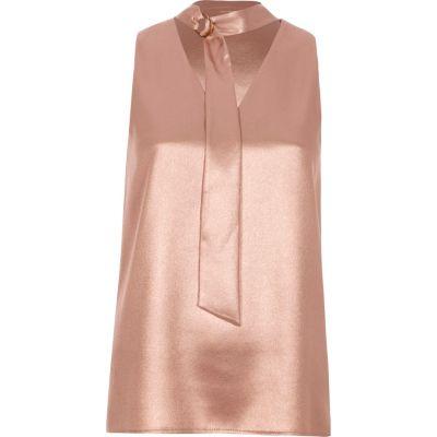 River Island Womens Metallic D-ring Tie Neck Sleeveless Top