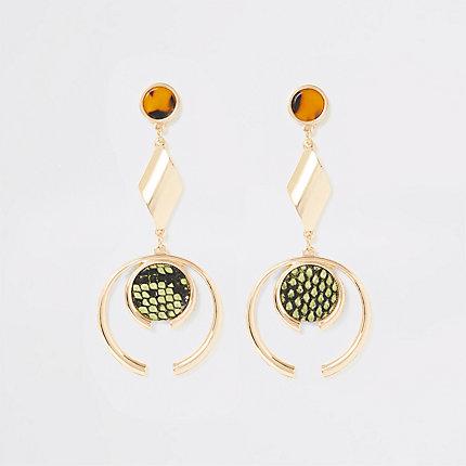 River Island Womens Gold Colour Animal Print Drop Earrings