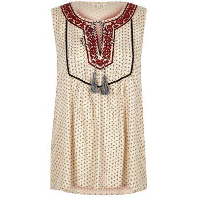 River Island Womens Print Embroidered Sleeveless Top