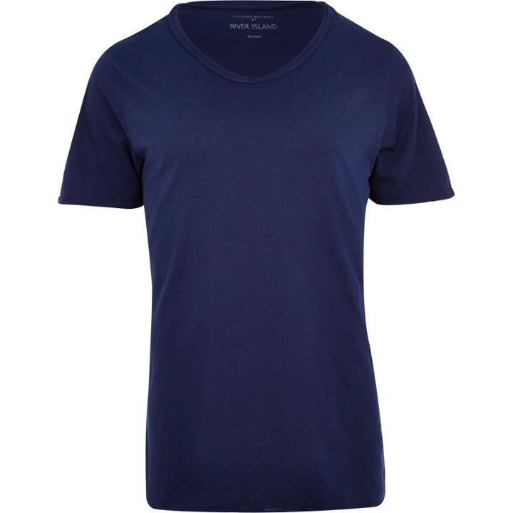 River Island Mensblue Low Scoop T-shirt