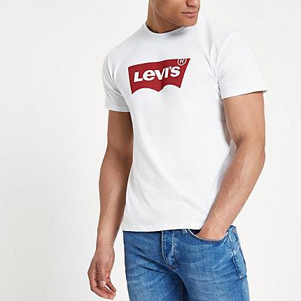 Mens Levi's White Logo Print Crew Neck T-shirt