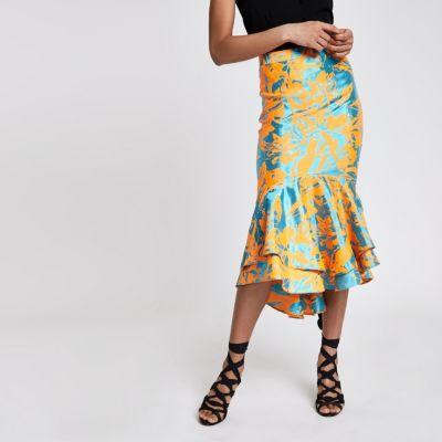 River Island Womens Jacquard Flute Hem Pencil Skirt