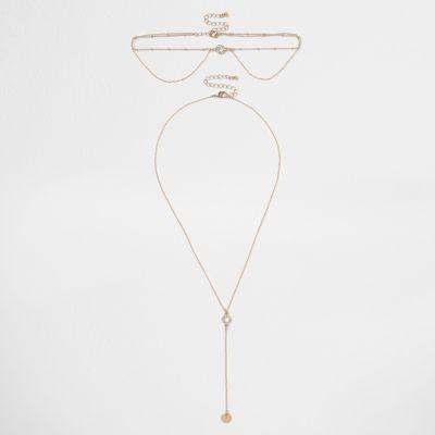River Island Womens Gold Tone Circle Drop Necklace And Choker Set