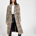 River Island Womens Check Double-breasted Longline Coat