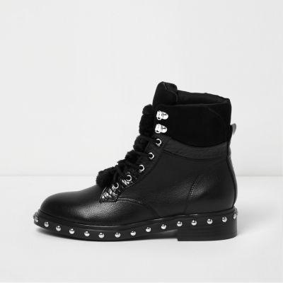 River Island Womens Faux Fur Tongue Lace-up Boots