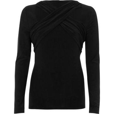 River Island Womens Cross Twist Neck Fitted Long Sleeve Top